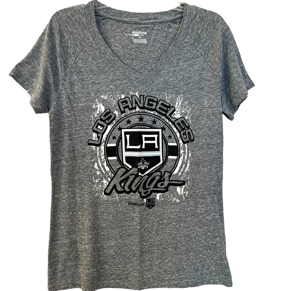 Los Angeles Kings NHL Reebok T-Shirt Womens XL Gray Black Hockey Fan Tee